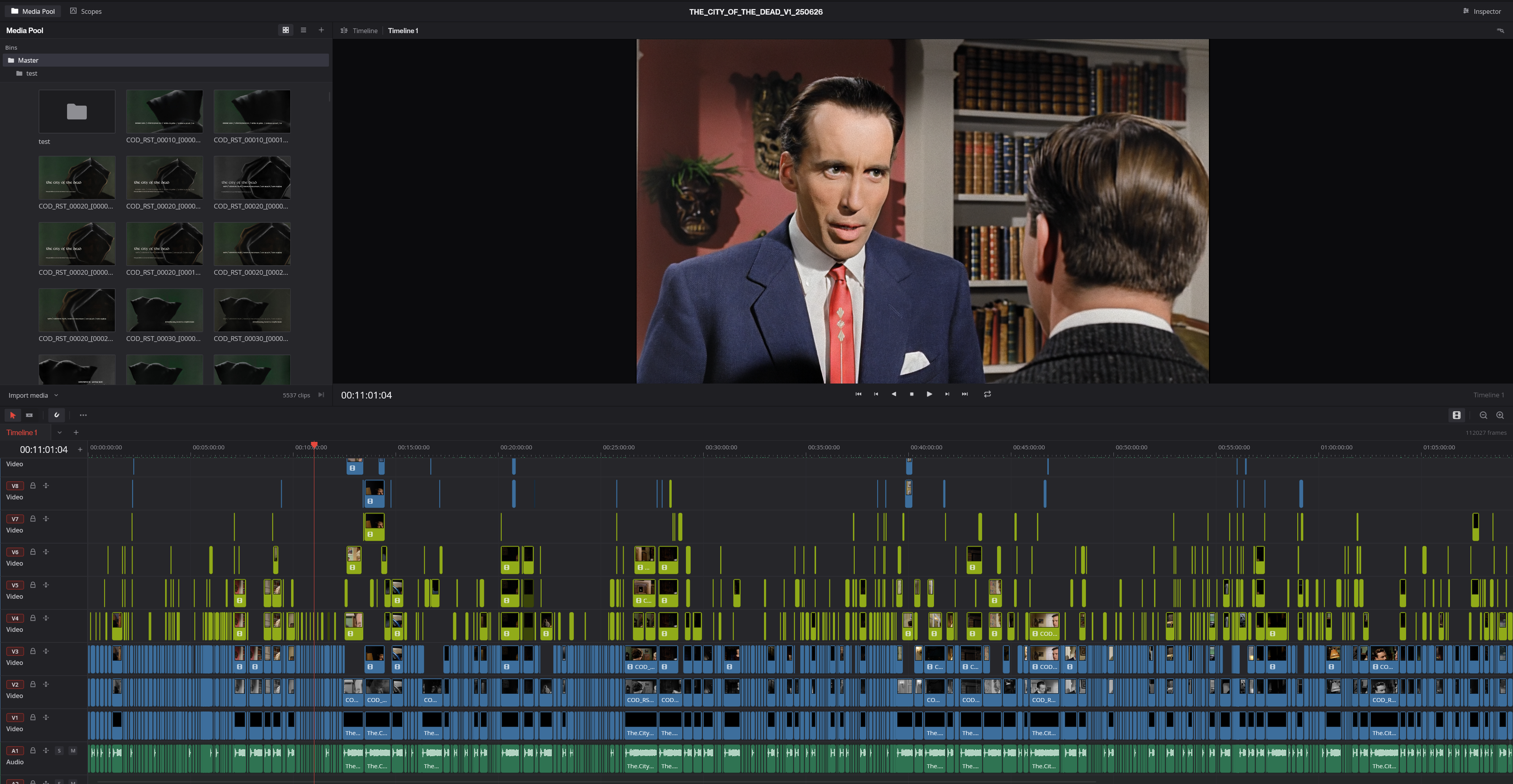 Prism Colour showing a colourised scene from The City of the Dead above its multi-layer film timeline