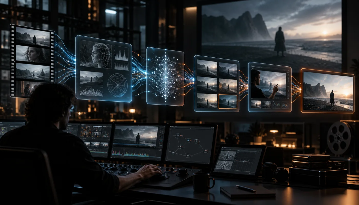 Connected AI media workflow inside a film production environment